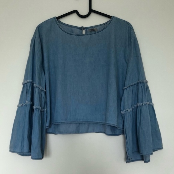 𝅺Charlotte Russe Bell Sleeved Chambray Denim Shirt - Picture 2 of 12